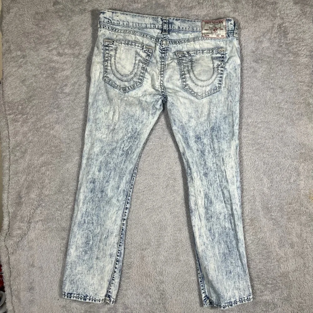 True Religion Ricky Relaxed Straight Acid Wash Jeans Mens 40 Light Blue Denim